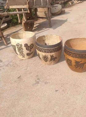 民俗老物件怀旧老米斗 剪纸贴画老式纸桶 收藏杂项农家院复古装饰