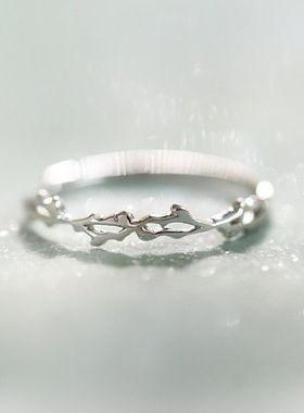 S925纯银树枝荆棘戒指女生