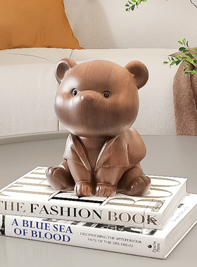 实木熊可爱桌面小摆件轻奢高级感小众办公室工位书房儿童日常送礼