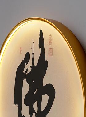 茜牡新中式佛字装饰画带灯发光挂画佛堂装饰壁画禅意茶室墙饰画