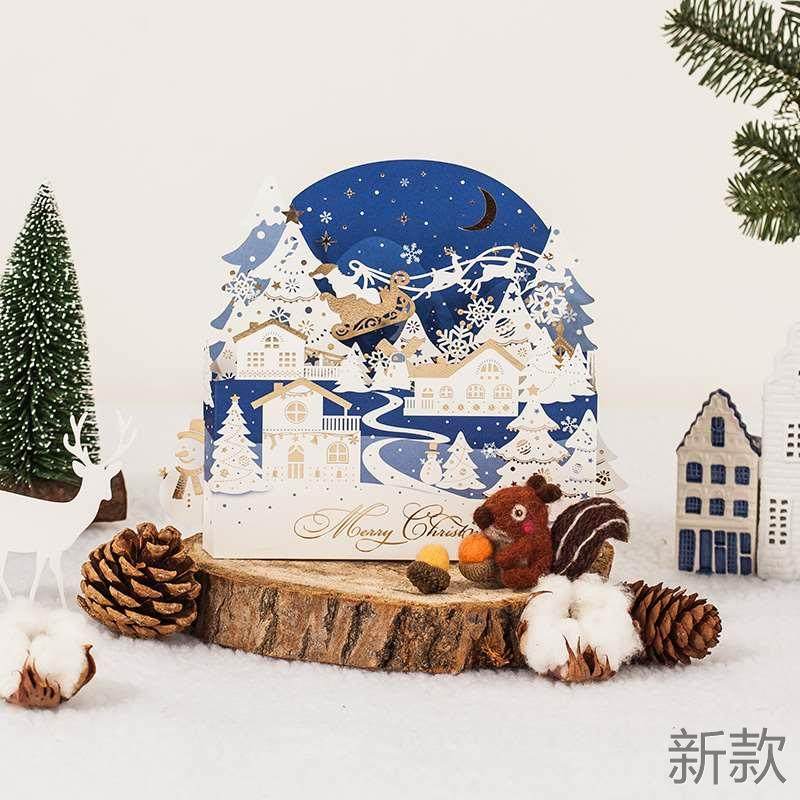 唯思美圣诞贺卡立体英文节3D日小卡片2024创意感恩祝福礼物新款