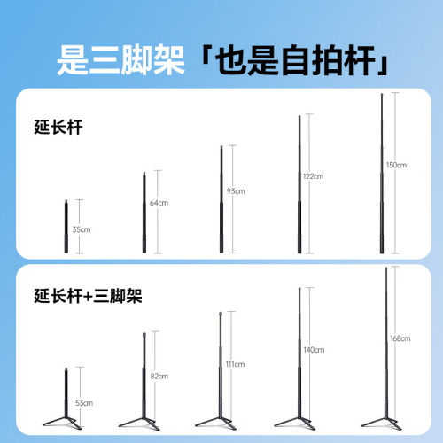 【现货秒发】适配大疆pocket4/3延长杆三脚架1.68米手持自拍杆Action3/4/5落地金属支架DJI灵眸运动相机配件 - 图3