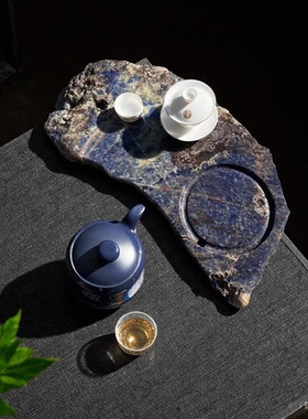 景泰蓝石茶盘家用高奢现代天然进口石材高档大号排水茶台中式干泡