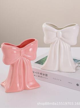 跨境创意陶瓷蝴蝶结花家居客厅桌面书房餐厅跨境花装工艺品摆件