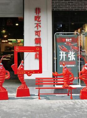 户外彷真发光卡通小龙虾玻璃纤维雕塑饭厅海鲜大排档迎宾落地大摆