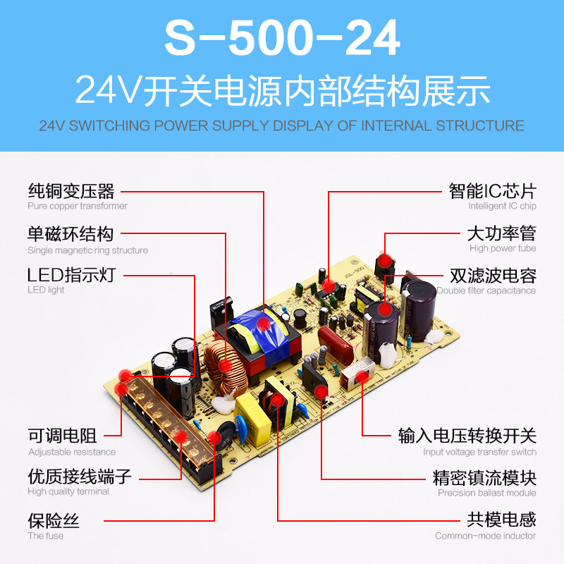 24V20A开关电源110V/220V转DC24V直流变压器24V500W电源S-500-24 - 图1