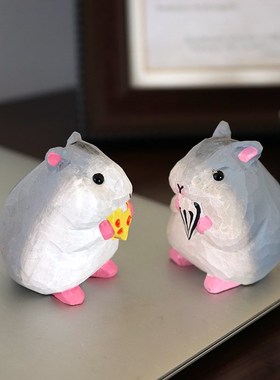 《吃货仓鼠》手工木雕小摆件可爱卡通老鼠公仔治愈系桌面装饰品