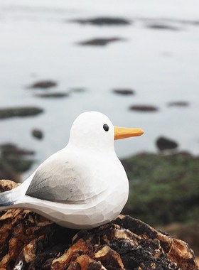 去码头整点薯条 海鸥 肥啾鸟 木雕小鸟 手工实木摆件 小胖鸟