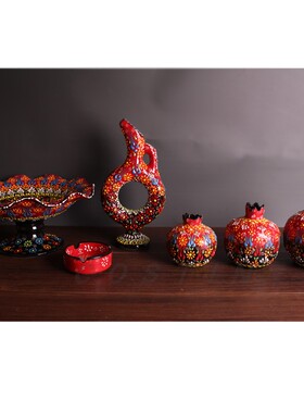 土耳其手绘陶瓷器釉下五彩大红色套装花瓶手工吃饭碗装饰看盘杯子