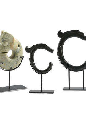 现代新中式创意雕刻玉石玉璧摆件家居样板间酒店客厅玄关软装饰品