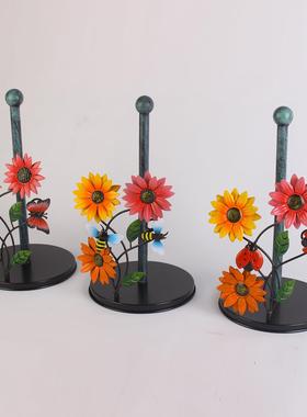 铁艺向日葵纸巾架厨房装饰配件房间客厅彩绘蝴蝶立式纸巾架收纳卷