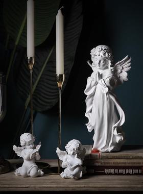 ⊕【】欧式复古白色天使装饰品雕塑石膏人物家居摆设雕像小
