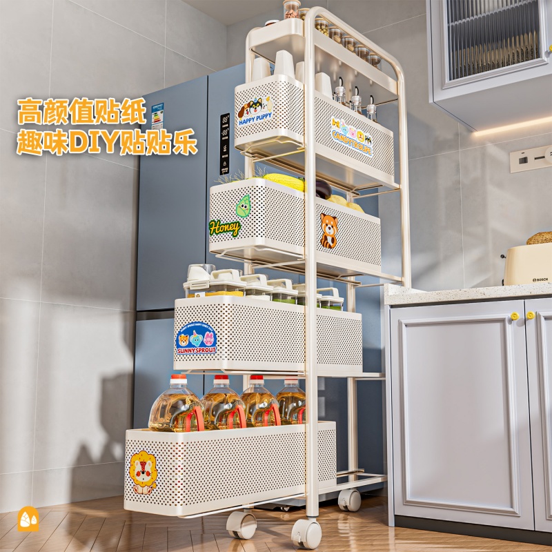 厨房门后窄架果蔬小推车夹缝置物架冰箱侧边极窄缝隙抽拉柜收纳篮 - 图0