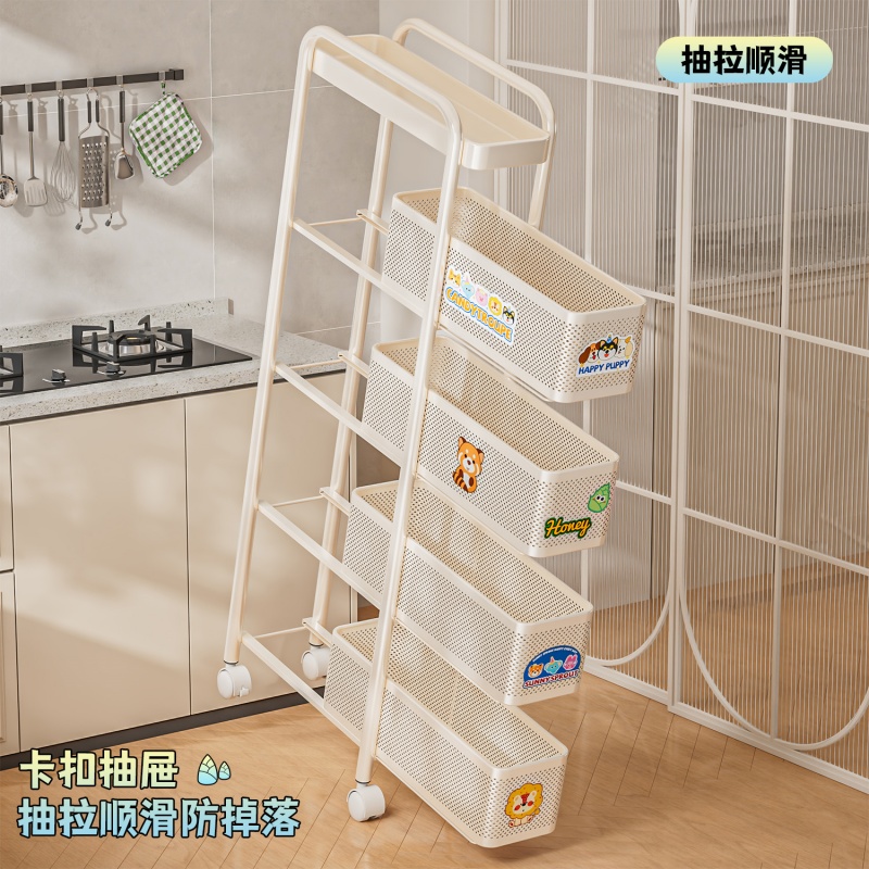 厨房门后窄架果蔬小推车夹缝置物架冰箱侧边极窄缝隙抽拉柜收纳篮 - 图2