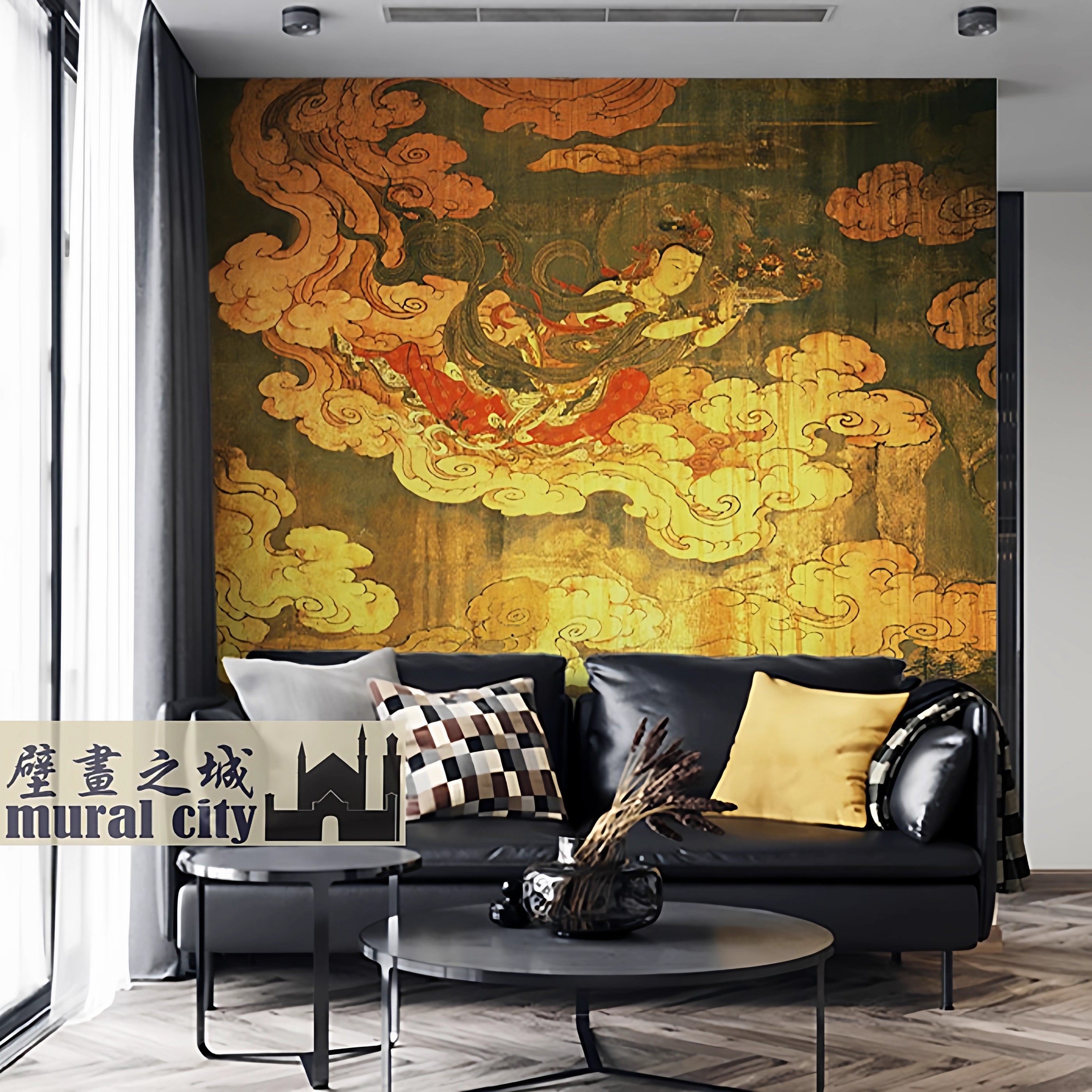 敦煌飞天仕女壁画西域墙纸莫高窟墙布摄影拍照背景布菩萨佛堂壁纸,淘宝优惠券,粉丝福利购,淘宝优惠卷