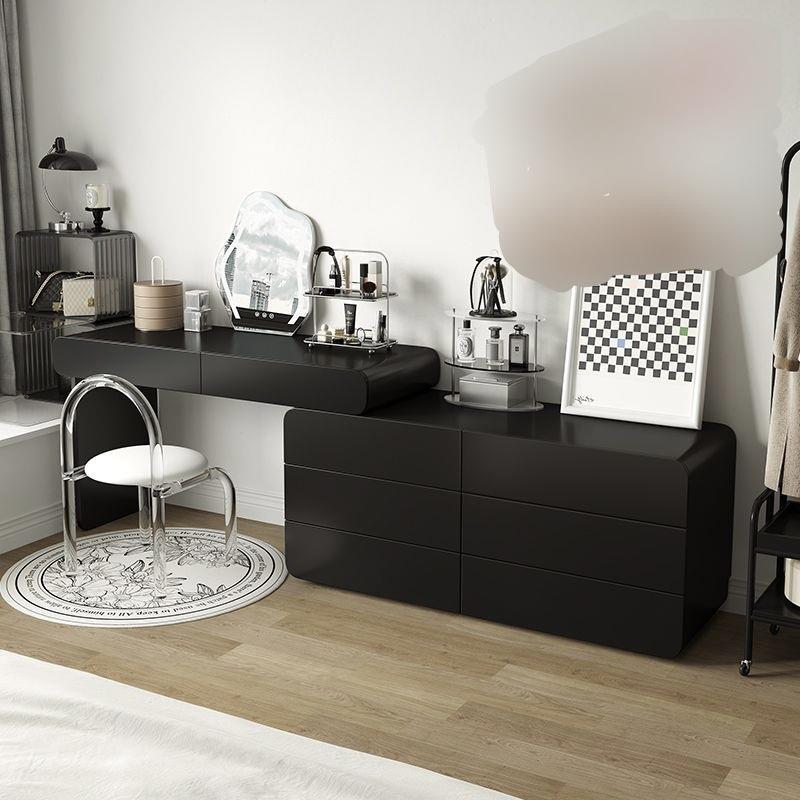 奶油风梳妆台黑色化妆台斗柜一体梳妆台化妆镜卧室梳妆台梳妆凳 - 图1