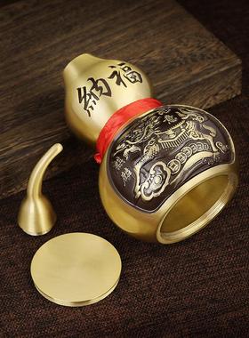 铜葫芦摆件纯黄铜开口葫芦家居办公室装饰工艺礼品铜制