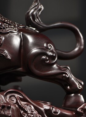 木雕牛摆件镇e宅招财十二生肖客厅装饰办公室桌面工艺品开业送礼