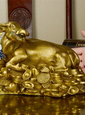 纯铜卧牛十二生肖牛摆件铜卧金钱牛母子牛家居客厅工艺品办公室