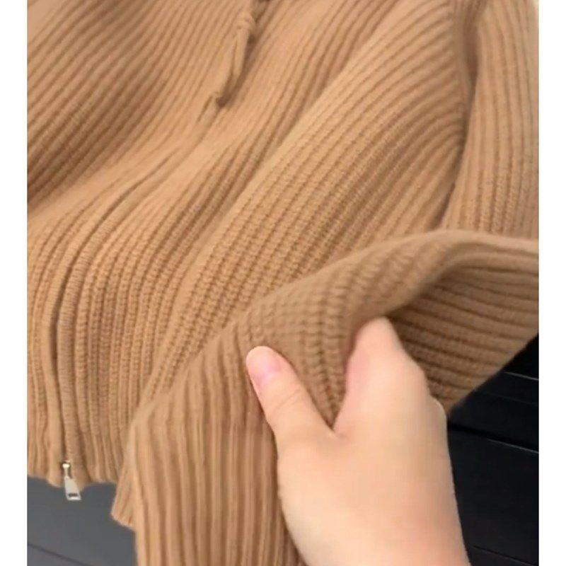 毛衣2023秋冬高级感超好看洋气复古驼色大翻领拉链长袖针织开衫女,淘宝优惠券,粉丝福利购,淘宝优惠卷