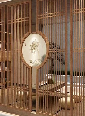 定制实木屏风隔断新中式玄关花格简约入户格栅客厅卧室Y背景墙装