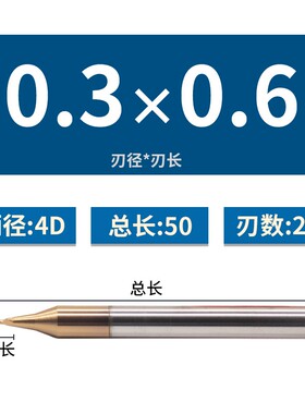 60度小径平刀钢用微小径刀2刃钨钢涂层加长合金铣刀D0.15-D0.95