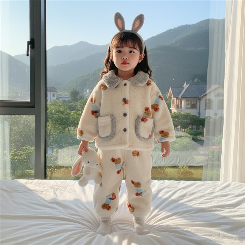 女童睡衣套装新款秋冬宝宝家居服2025加厚法兰绒保暖珊瑚儿童冬装 - 图0