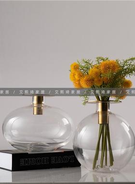 现代轻奢摆件玻璃大理石现代简约装饰酒店样板房软装花器电视柜