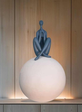 酒店别墅艺术摆件底座落地简约创意蓝色人物雕塑人像树脂抽象装饰