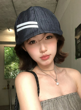 【猫仔kitten】休闲条纹遮阳帽子女夏季防晒韩版短檐显脸小棒球帽