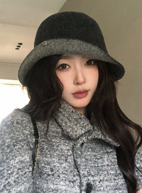 【猫仔kitten】复古秋冬羊毛韩版渔夫帽女显脸小礼帽毛毡帽撞色边