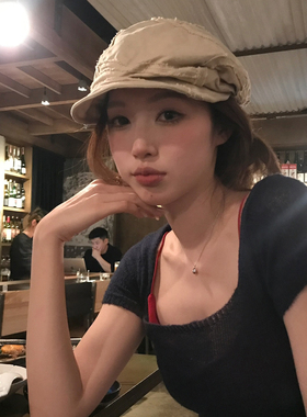 【猫仔kitten】复古文艺日系画家帽女帽子休闲报童帽短帽檐春夏