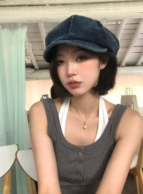 【猫仔kitten】灯芯绒牛仔休闲复古八角帽2026年秋季报童帽显脸小