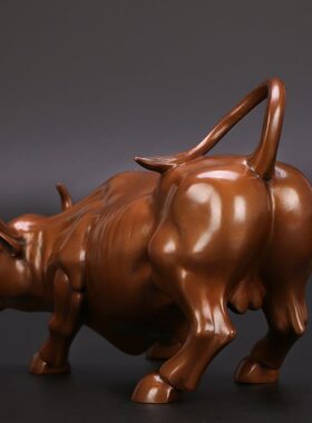 匠泽铜魂 纯紫铜招财牛华尔街牛摆件 旺市牛 客厅办公室开业礼品