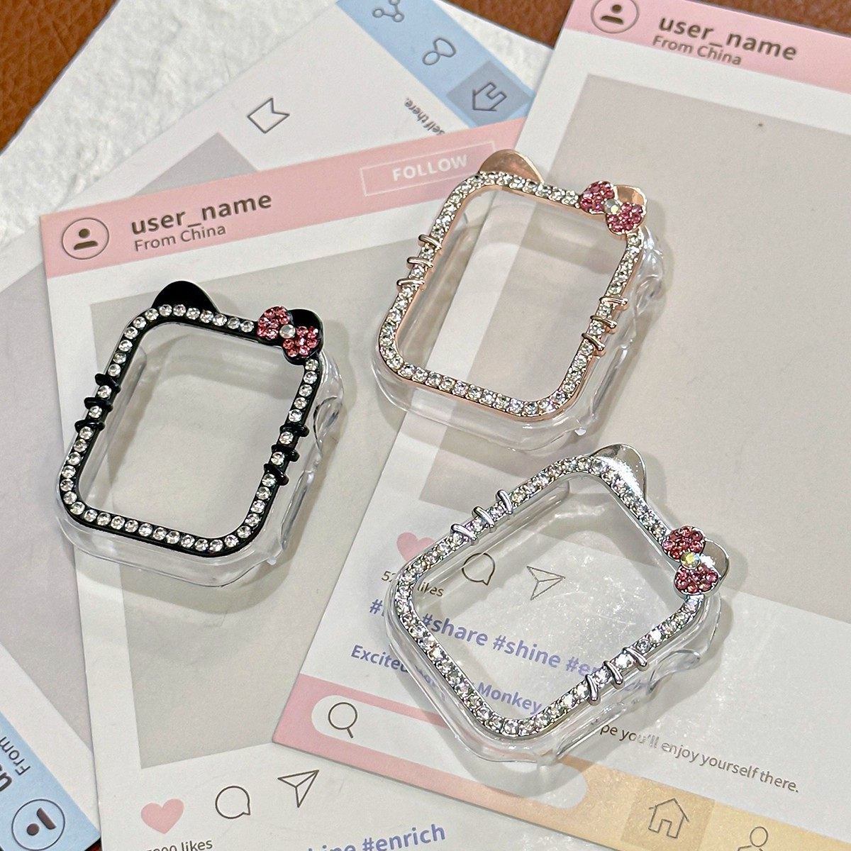 适用华为fit4手环保护壳镶钻kt小猫抗震防摔女镂空华为fit3硬壳边框手表小米九PRO手环可爱少女粉保护表套,淘宝优惠券,粉丝福利购,淘宝优惠卷