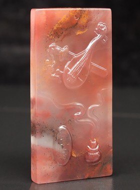 天然29*58*11mm23g玉石挂件桂林鸡血玉石贵妃料禅意装饰精雕挂件