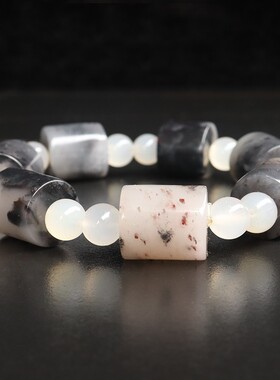 天然桂林鸡血玉石15*14mm7颗 圆珠14颗57g手链乾坤料随型款手串