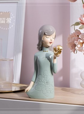 留象中式女孩桌面摆件客厅酒柜电视柜家居装饰品新房摆放工艺品