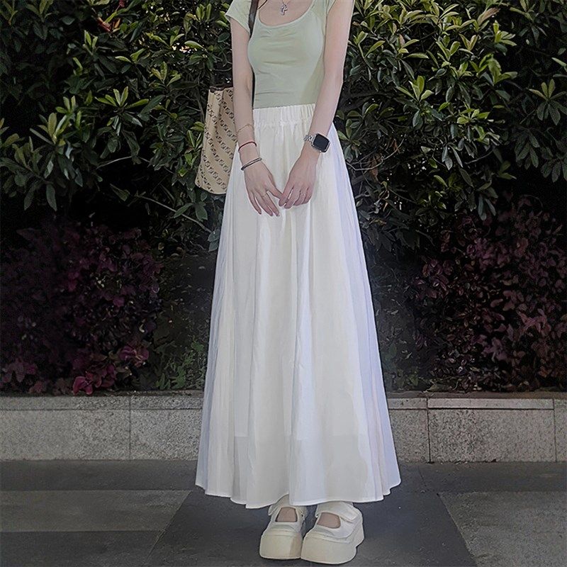 白色半身裙女夏季薄款胖妹妹mm梨形身材高腰宽松显瘦垂感a字长裙,淘宝优惠券,粉丝福利购,淘宝优惠卷