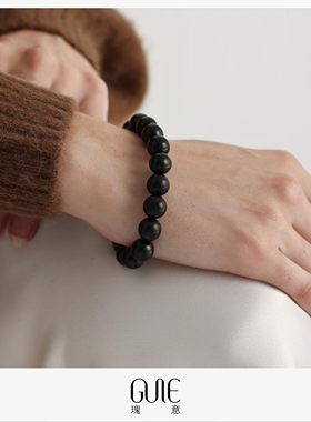 瑰意黑檀木银珠手串轻奢时尚百搭气质个性小众设计优雅高级感手饰