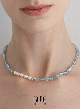 瑰意随形海蓝宝珍珠串珠项链新款爆款女小众设计高级感时尚锁骨链