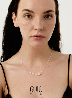 瑰意白贝母项链简约高级感轻奢一字银勾不对称925纯银项链小众ins
