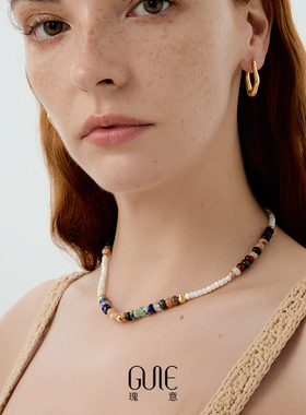 瑰意贝母彩石度假风短项链女2025夏季新款小众情绪稳定串珠锁骨链