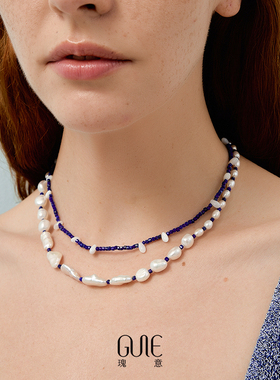 瑰意青金石花瓣贝母短项链女2025夏季新款设计感精致串珠锁骨链