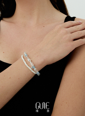 瑰意贝母海蓝宝白水晶双层手串女高级感时尚2025新款情绪稳定手链