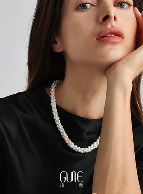 瑰意编织桶形淡水珍珠项链新款高级感小众百搭优雅个性时尚锁骨链