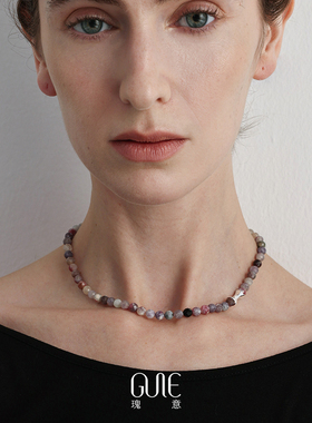 瑰意瑰意樱花碧玺花瓣卷串珠项链女生小众设计高级感气质锁骨链