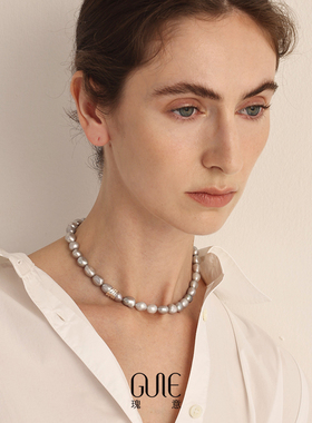 瑰意灰珍珠925银项链2025新款时尚女生小众设计高级感气质锁骨链