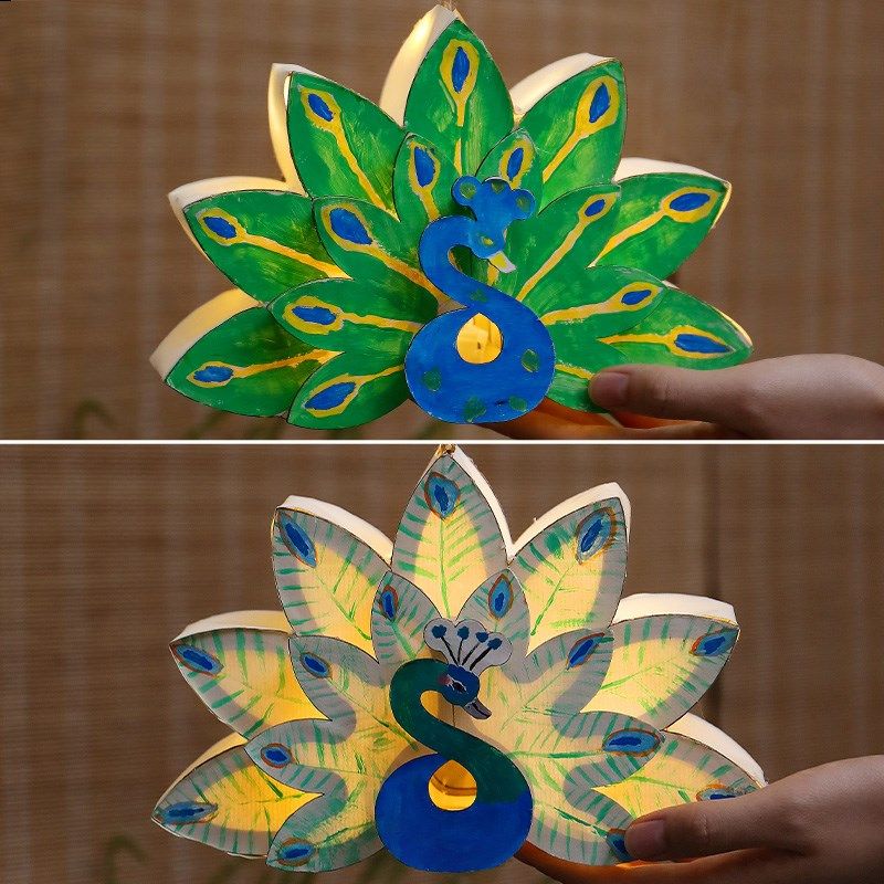 2025新款元宵新年孔雀灯笼花灯儿童手提diy手工手绘画发光古风灯,淘宝优惠券,粉丝福利购,淘宝优惠卷
