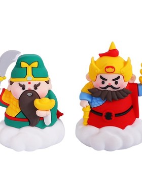 可爱武侠风关公人偶桌面小摆件卡通古风治愈办公室工位车载装饰品